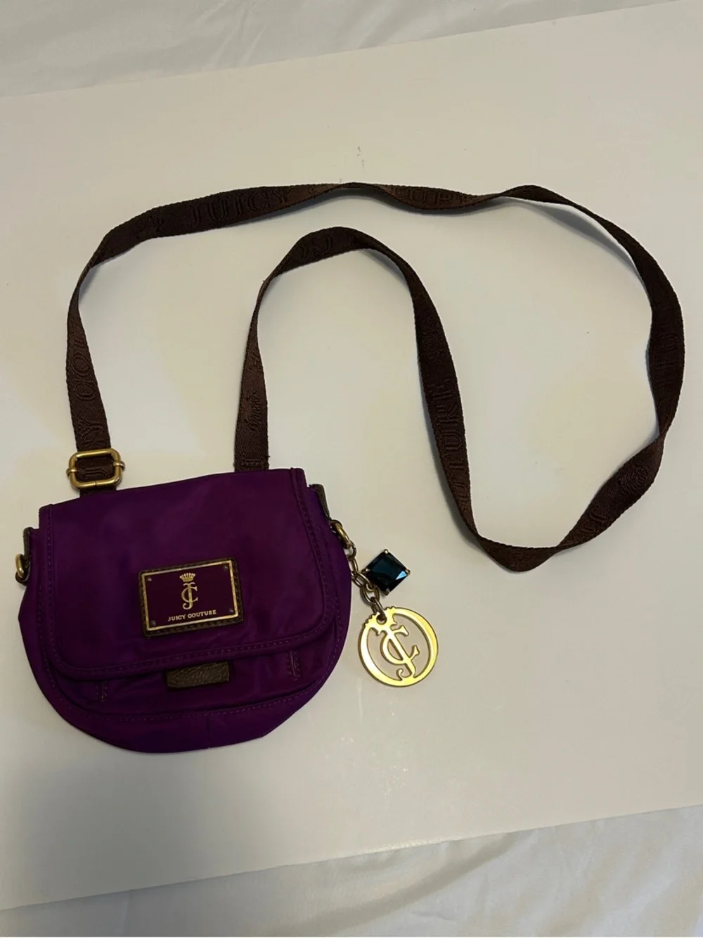 Juicy Couture Purple Crossbody Bag with Brown Strap and Gold Charm